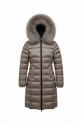 RefrigiWear Long Mead Fur Jacket W56118 - piumino donna lungo tortora con pelliccia