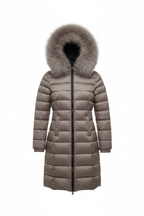 RefrigiWear Long Mead Fur Jacket W56118 - piumino donna lungo tortora con pelliccia